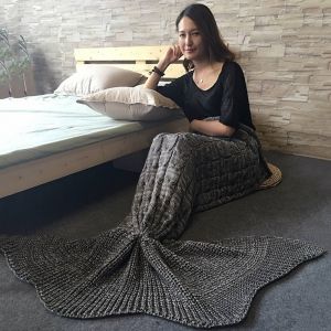 

Knitted Braid Mermaid Tail Style Blanket For Adult, Gray