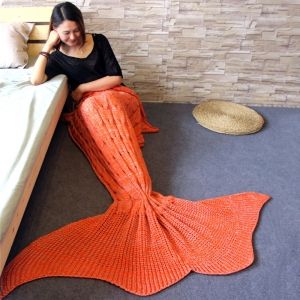 

Knitted Braid Mermaid Tail Style Blanket For Adult, Orange