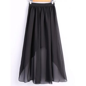 Black One Size Women's Chiffon Pleated Elastic Waist Dovetail Skirt ...