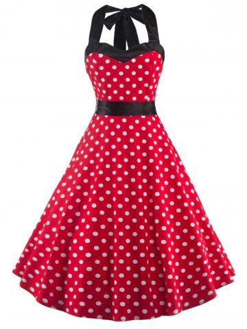 Red/white M Halter Open Back Polka Dot Cocktail Dress | RoseGal.com