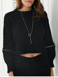 Black One Size Stylish Round Neck Zipper Design Women's Sweater ...