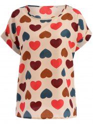 Stylish Plus Size Scoop Neck Colorful Heart Pattern Blouse For Women -  