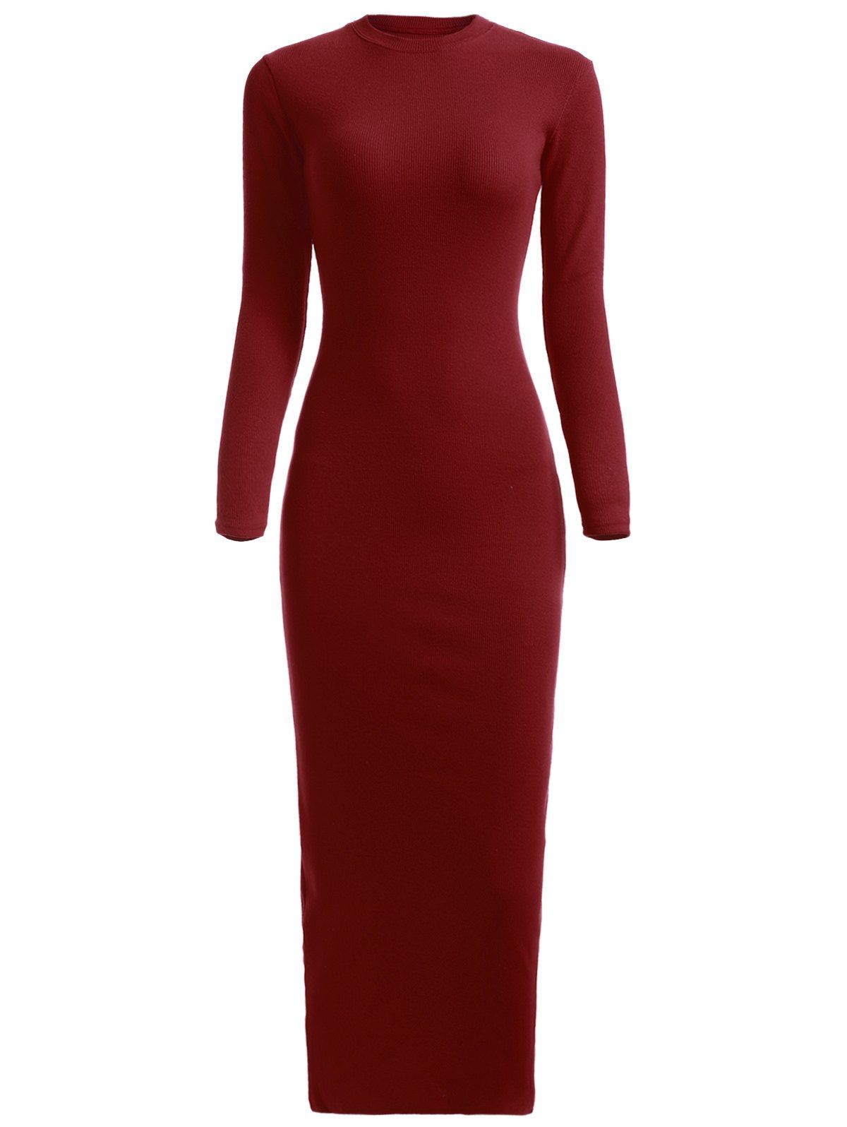 [26% OFF] Maxi Long Sleeve Ribbed Winter Knit Dress | Rosegal