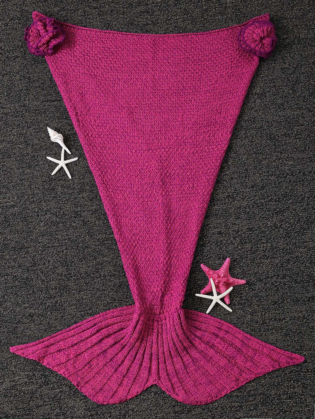 

Falbala Shape Mermaid Tail Design Knitted Baby Blankets, Purplish red