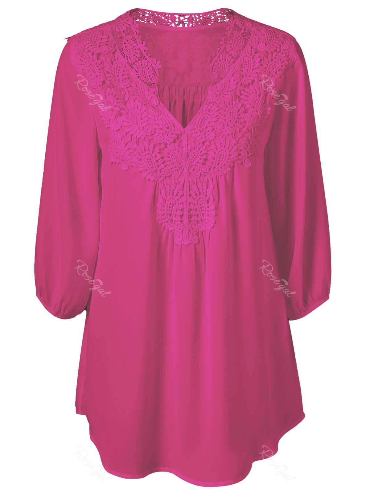 

Plus Size Sweet Crochet Spliced Tunic Blouse, Rose red