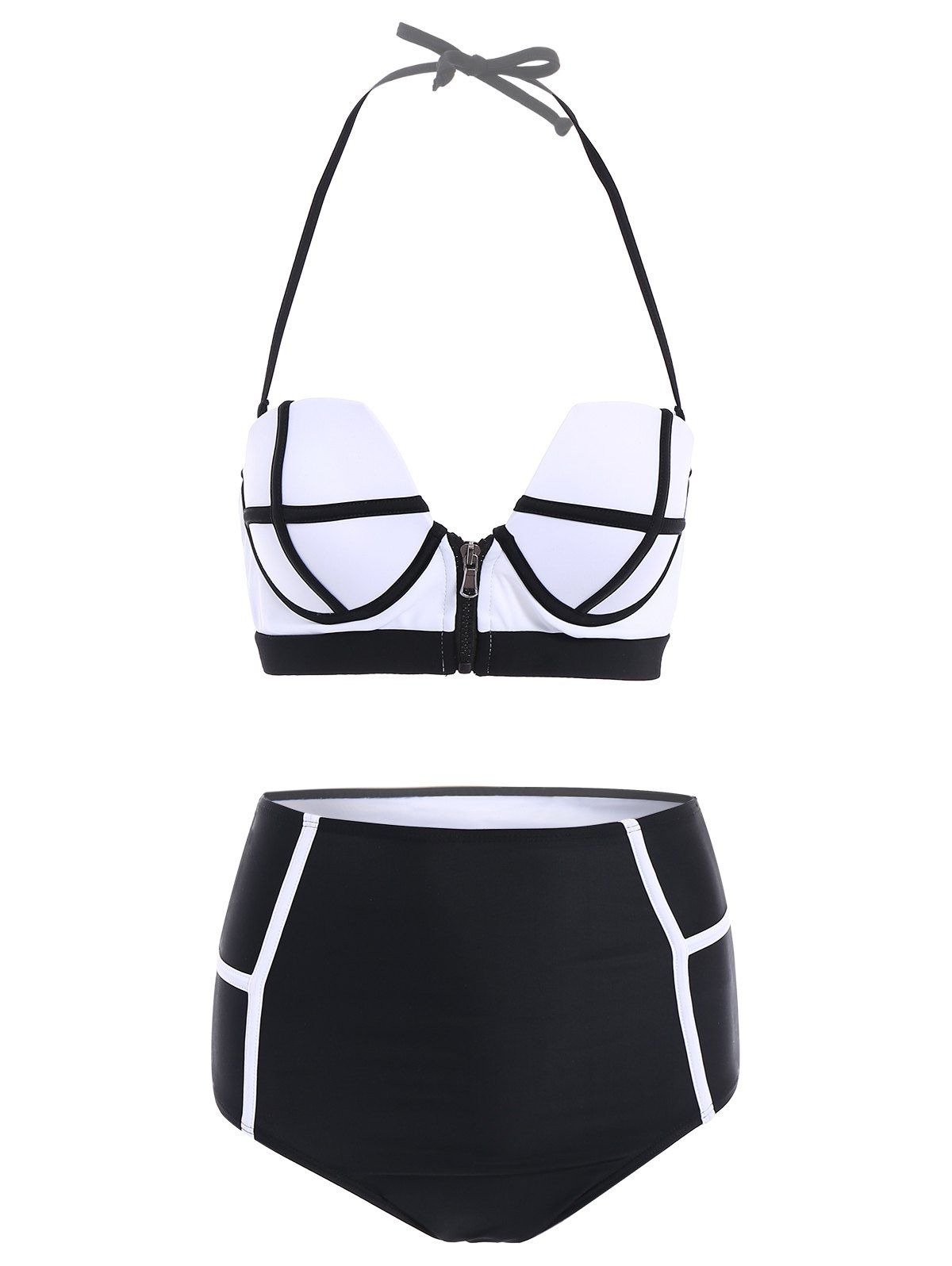 [21% OFF] Halter High Waisted Neoprene Bikini Set | Rosegal