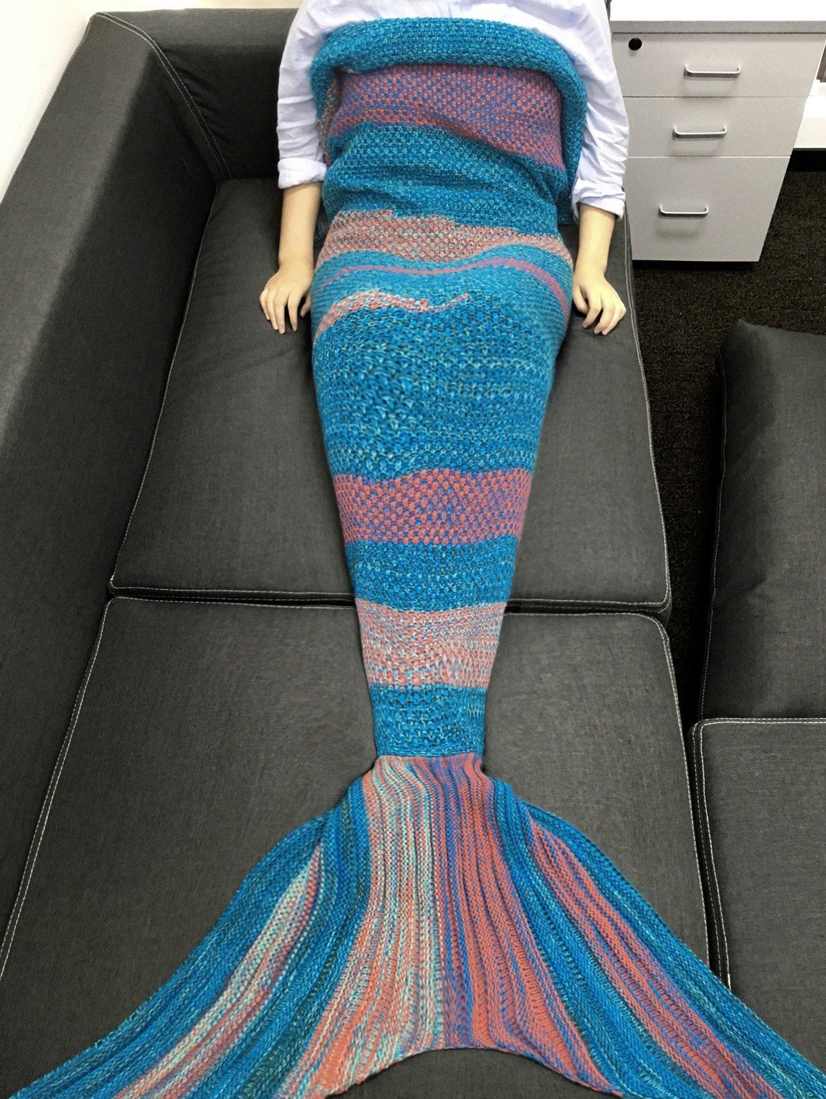 

High Quality Super Soft Crochet Knitted Mermaid Tail Sofa Blanket, Blue