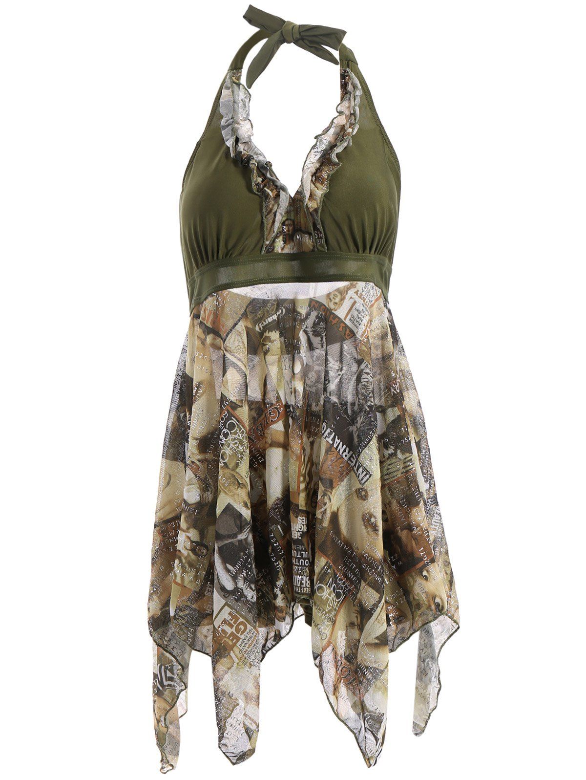 [17 OFF] Printed Halterneck Tankini Set Rosegal