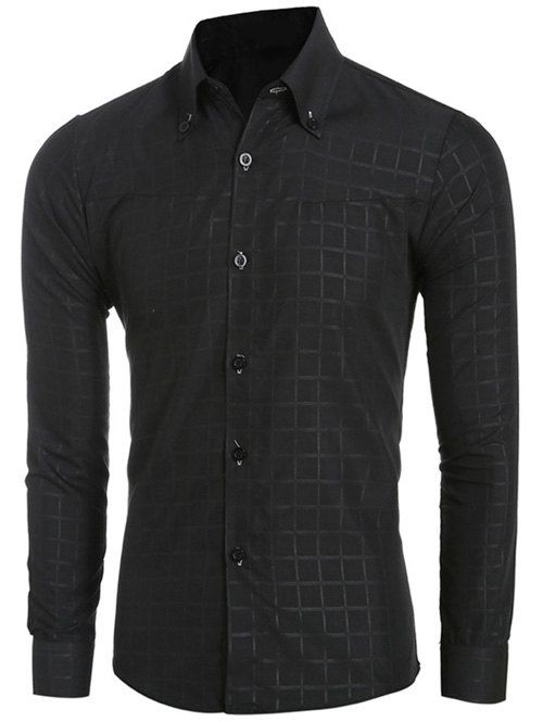 [34 OFF] Grid Pattern Long Sleeve ButtonDown Shirt For Men Rosegal