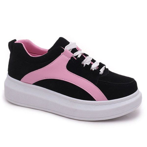 

Preppy Colour Splicing and Suede Design Athletic Shoes For Women, Black