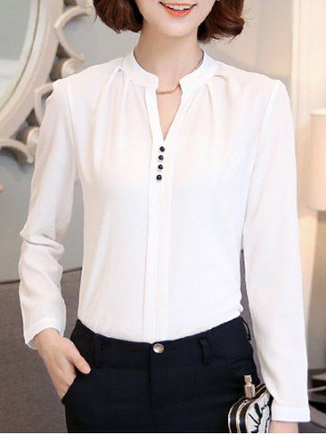 2018 Trendy Long Sleeve Buttoned White Chiffon Shirt In White Xl ...