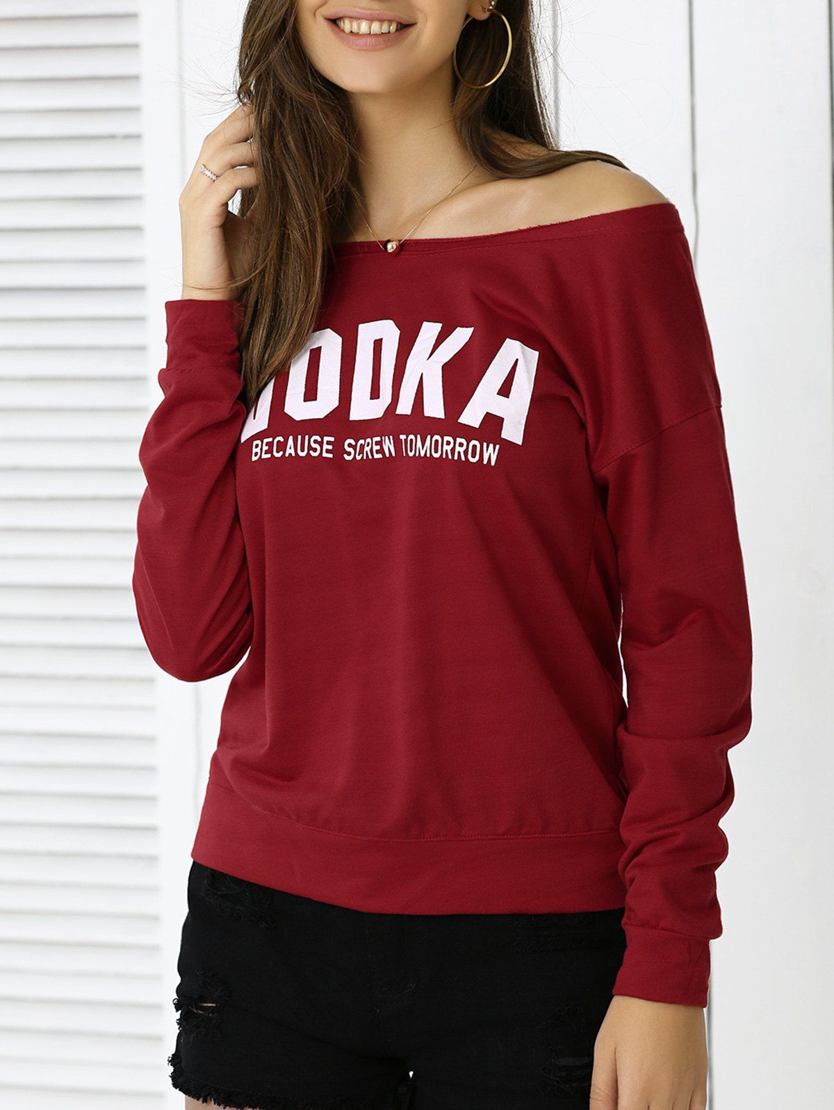 

Casual Letter Loose-Fitting Sweatshirt, Red