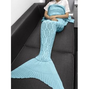 

Simple Style Solid Color Crochet Knitting Geometric Pattern Mermaid Tail Design Blanket, Light blue