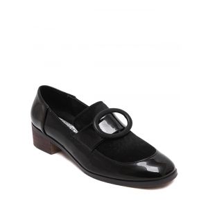 Preppy Splice and Round Buckle Design Pumps For Women