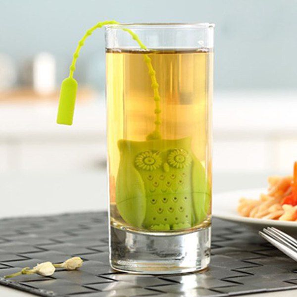 

High Quality Food Grade Silicone Cute Owl Filter Diffuser Tea Strainer, Green