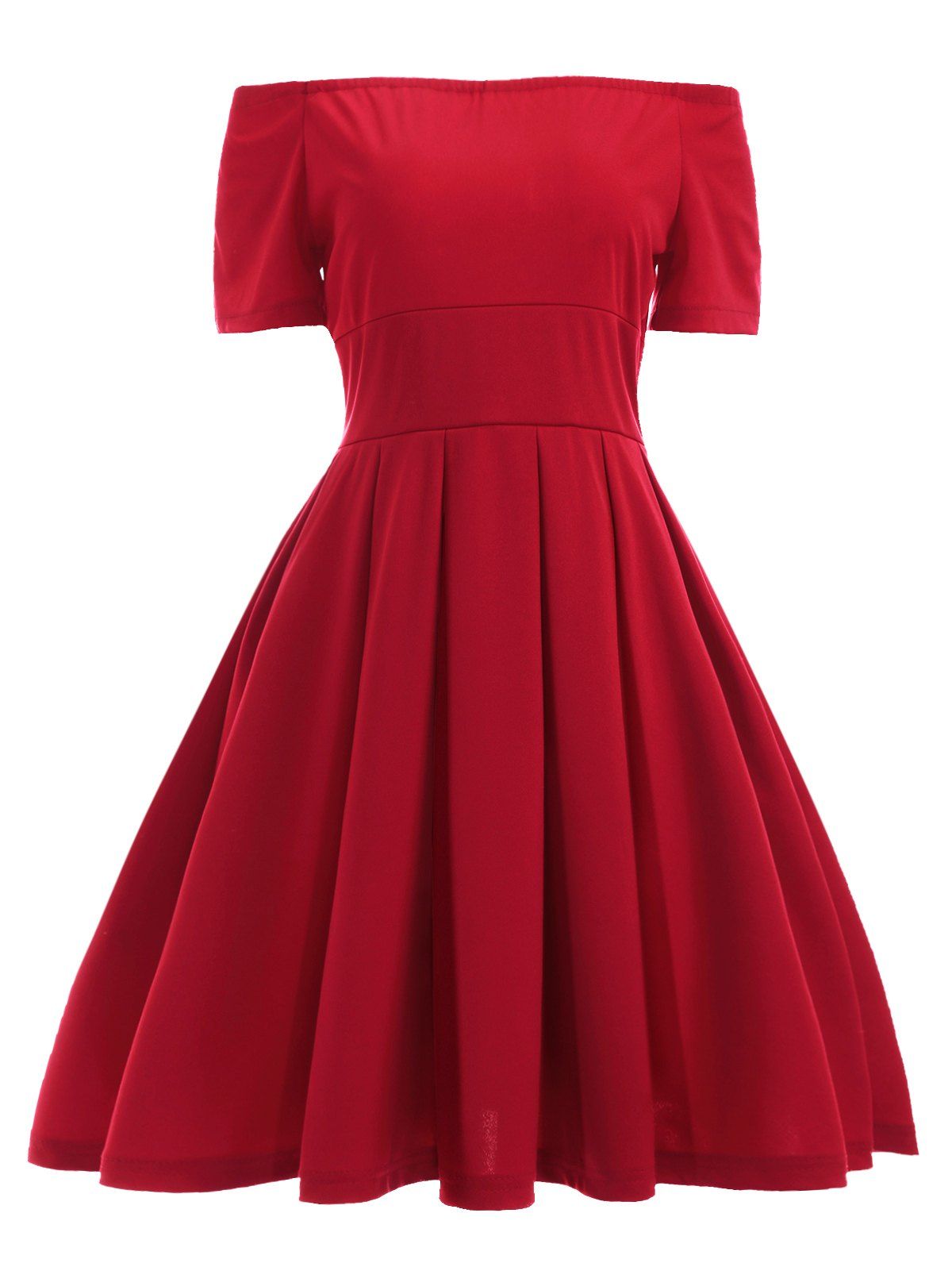 [47% OFF] Vintage Off The Shoulder Convertible Red Pleated Dress | Rosegal