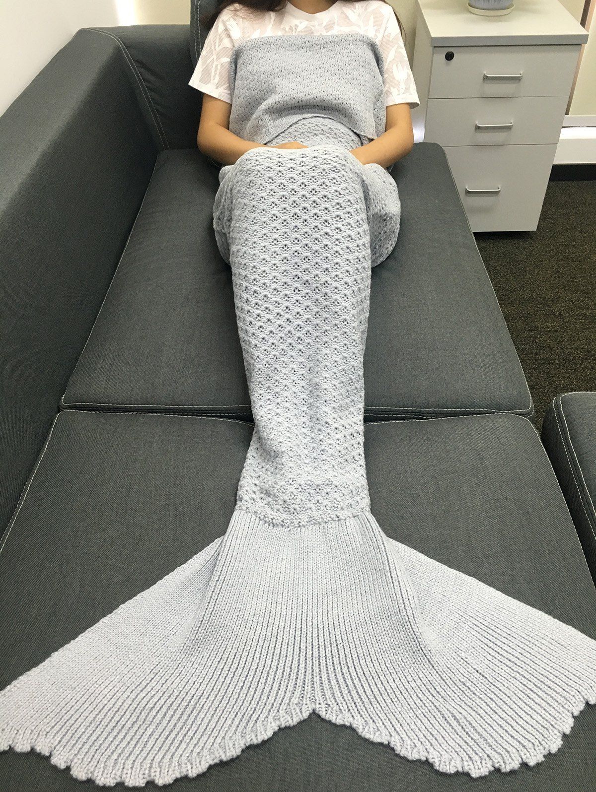Unique Knitting Rhombus Design Sequins Mermaid Tail Blanket  