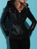 Flap Pockets Hooded Faux Leather Jacket -  