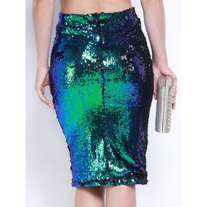 Green M High Waist Sequined Bodycon Sequin Pencil Skirt | RoseGal.com