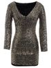 Plus Size Sequin Long Sleeve Glitter Bodycon  Short Club Dress -  