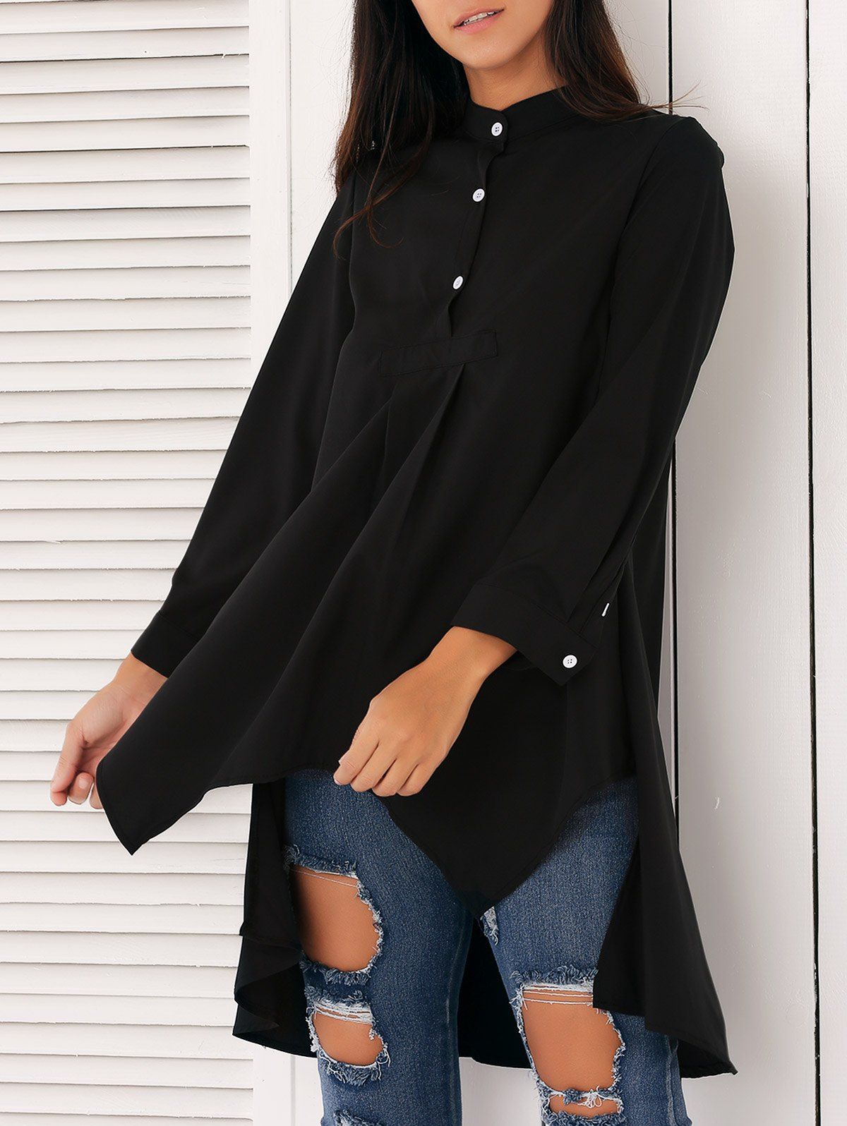 Black Xl Stylish Asymmetrical Swing Shirt