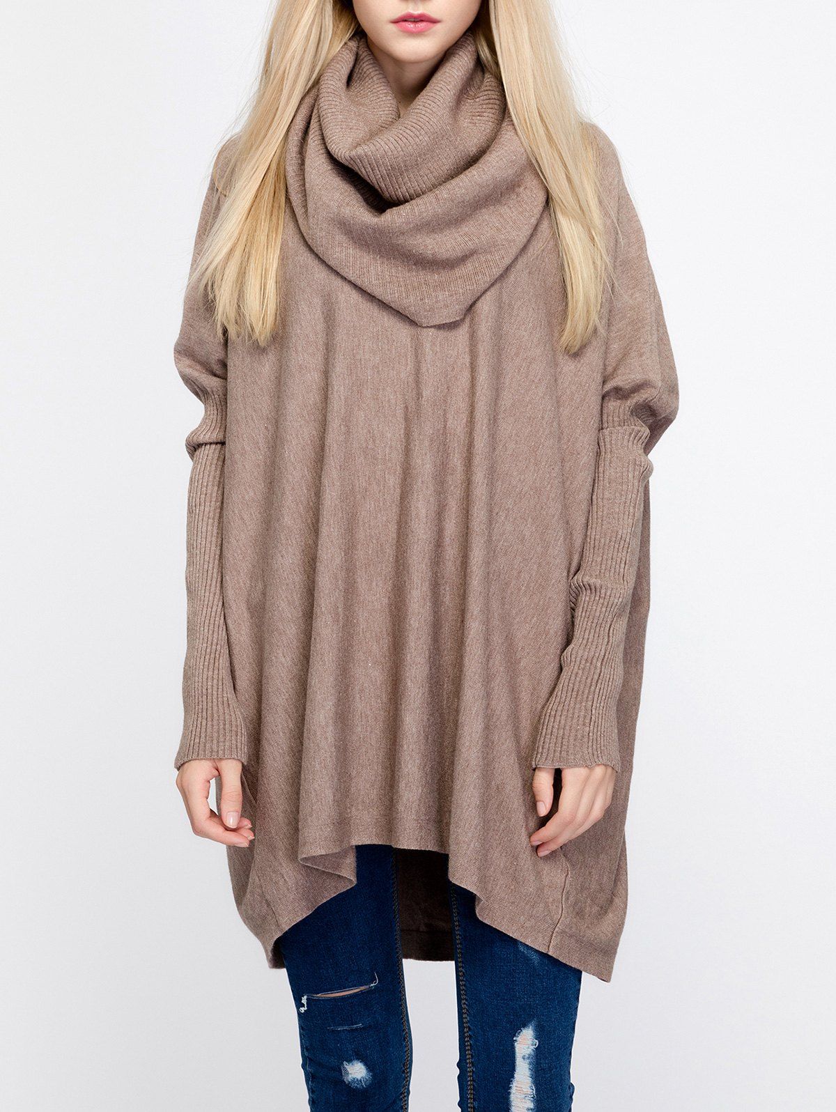 Camel One Size Oversized Turtleneck Tunic Long Sweater | RoseGal.com