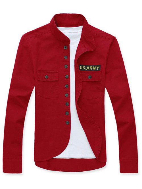 

Stand Collar Single Breasted Applique Long Sleeve Jacket For Men, Red