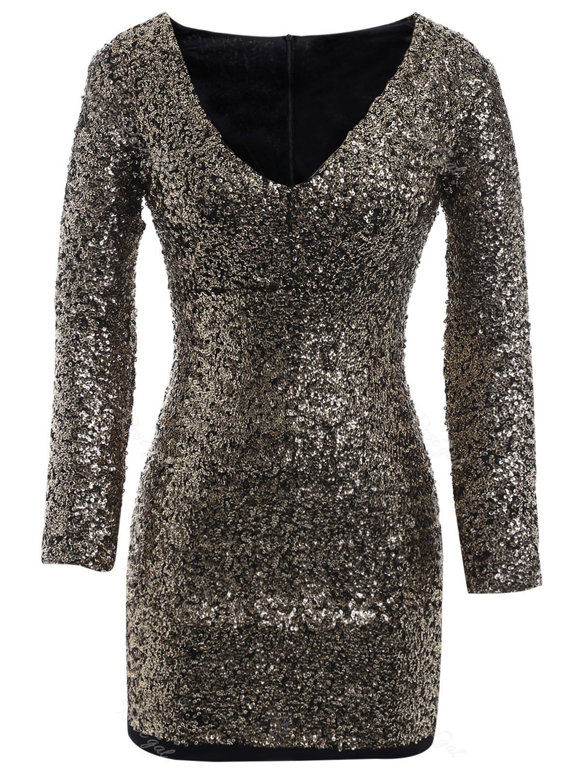 Online Plus Size Sequin Long Sleeve Glitter Bodycon  Short Club Dress  