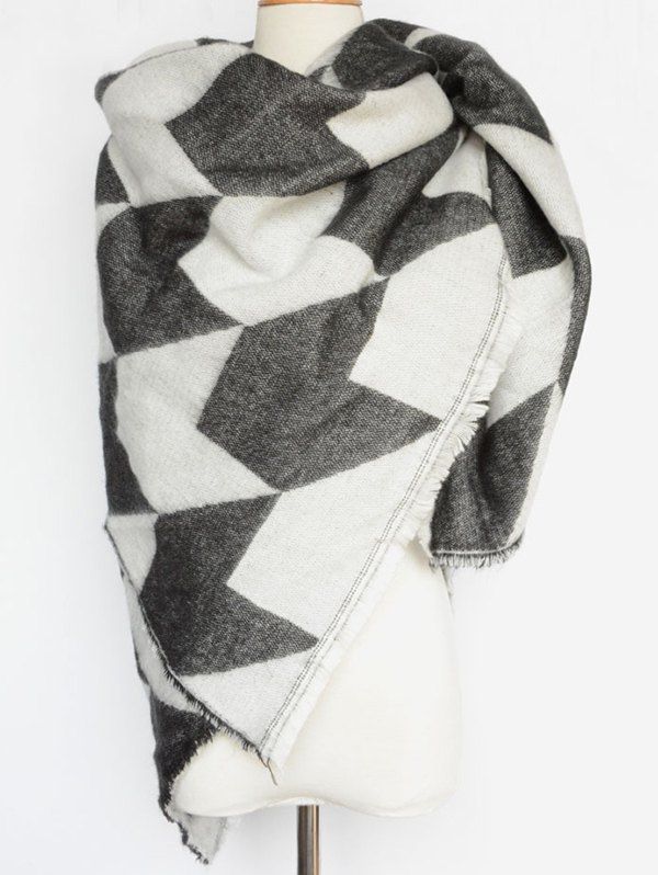 

Houndstooth Fringed Edge Shawl Wrap Scarf, White
