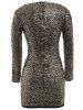 Plus Size Sequin Long Sleeve Glitter Bodycon  Short Club Dress -  