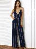 Stunning Plunge Neck Backless Vertical Stripe Palazzo Jumpsuit -  