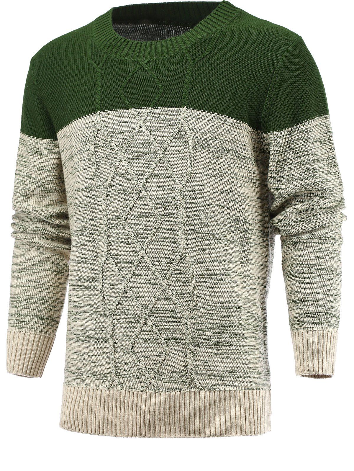 [60 OFF] Spliced Geometric Knitted Long Sleeve Sweater Rosegal