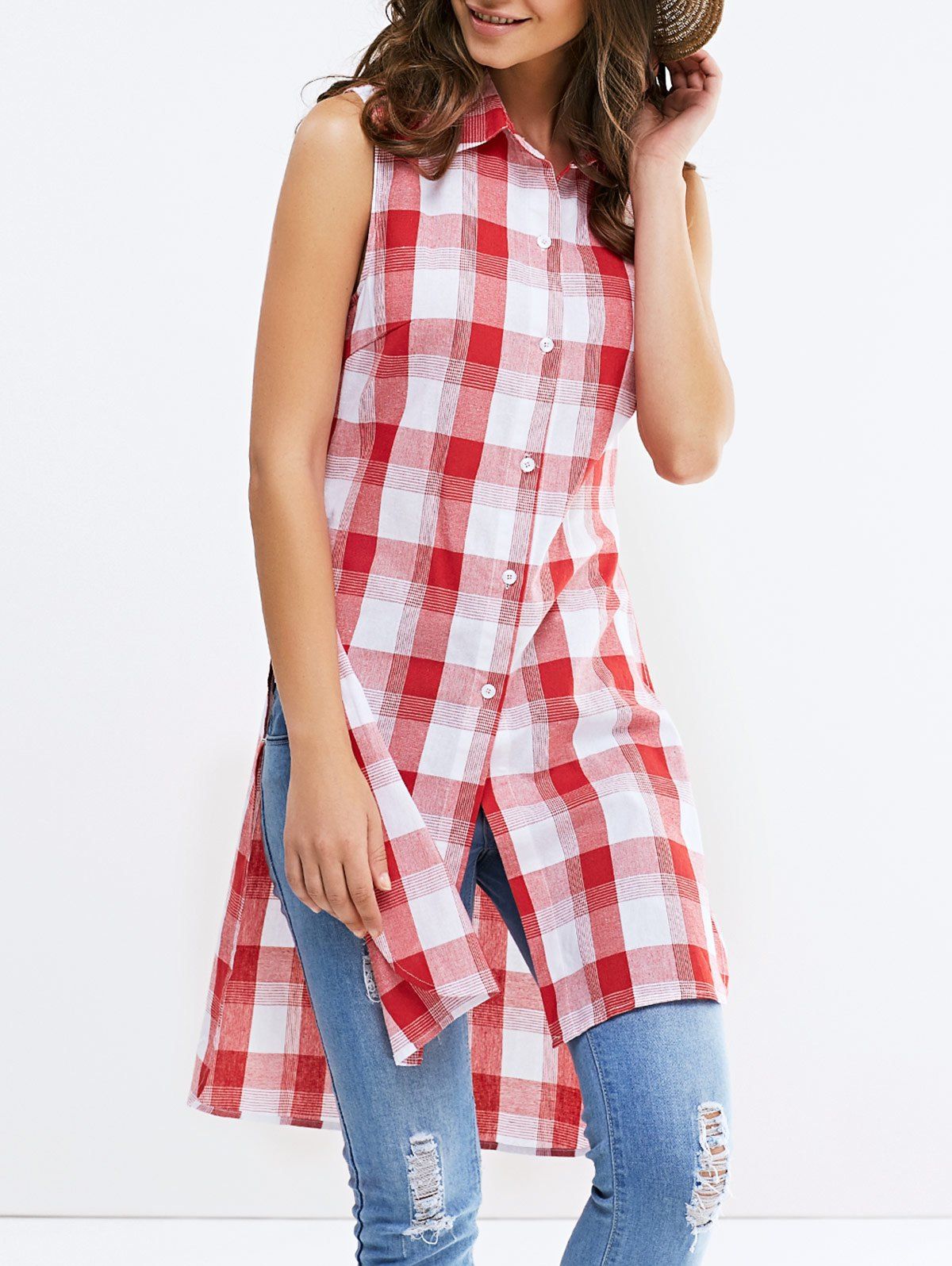 sleeveless shirt with collar