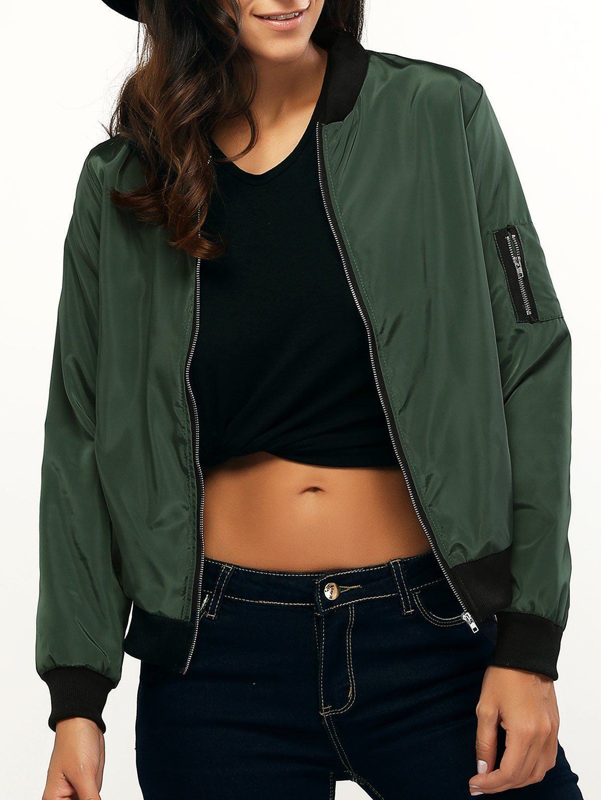 Blackish Green S Zipper Pilot Bomber Jacket