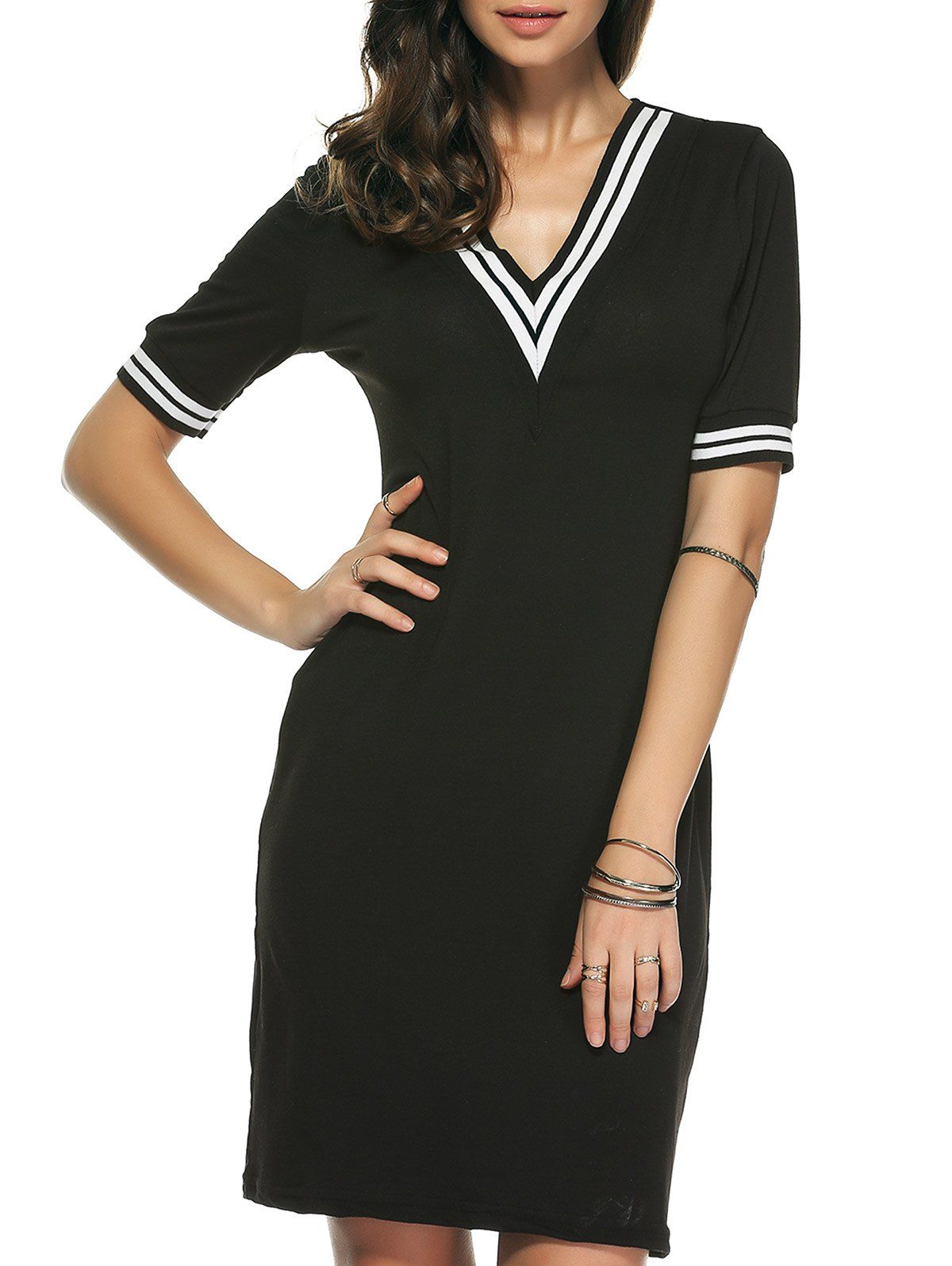 striped v neck t shirt dress