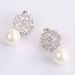 Pair of Faux Pearl Cut Out Rhinestone Floral Earrings -  