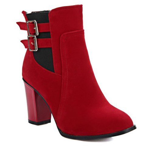 Red 39 Double Buckles And Chunky Heel Design Short Boots | Rosegal.com