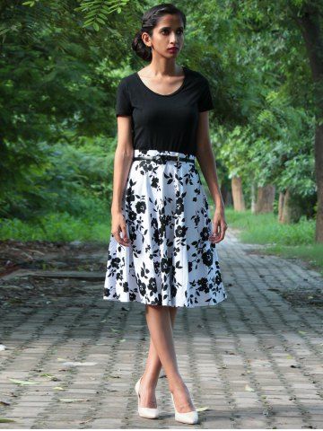 2018 Vintage High-waisted Floral Print A-line Women's Skirt In White ...