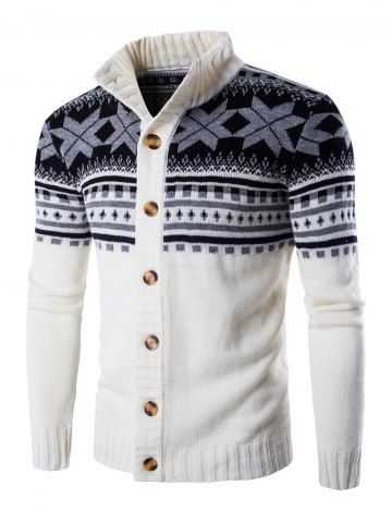 White L Geometric Design Long Sleeve Sweater Coat | RoseGal.com