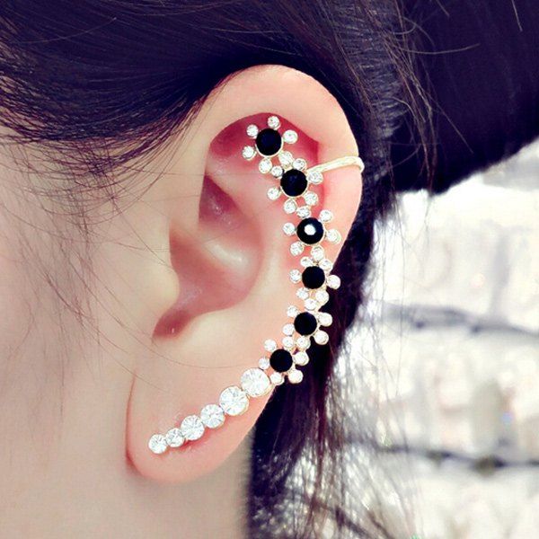 

ONE PIECE Rhinestoned Floral Ear Cuff, Golden