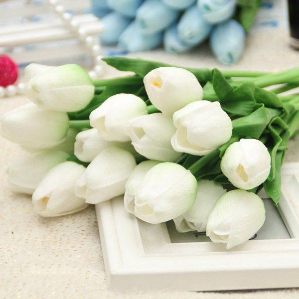

PU Real Touch Tulip Bouquet Home Decor Artificial Flowers, White