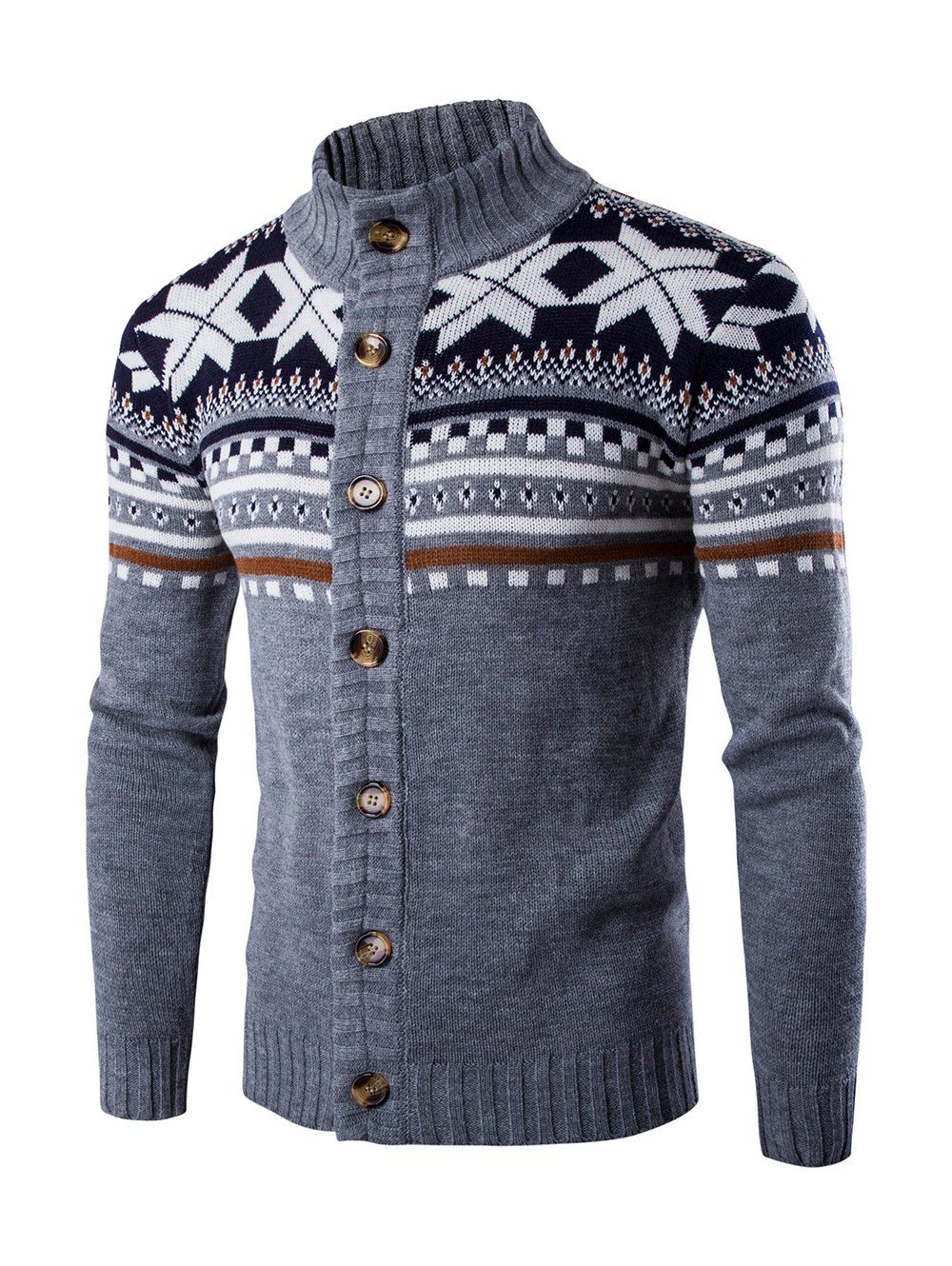 

Geometric Design Long Sleeve Sweater Coat, Gray