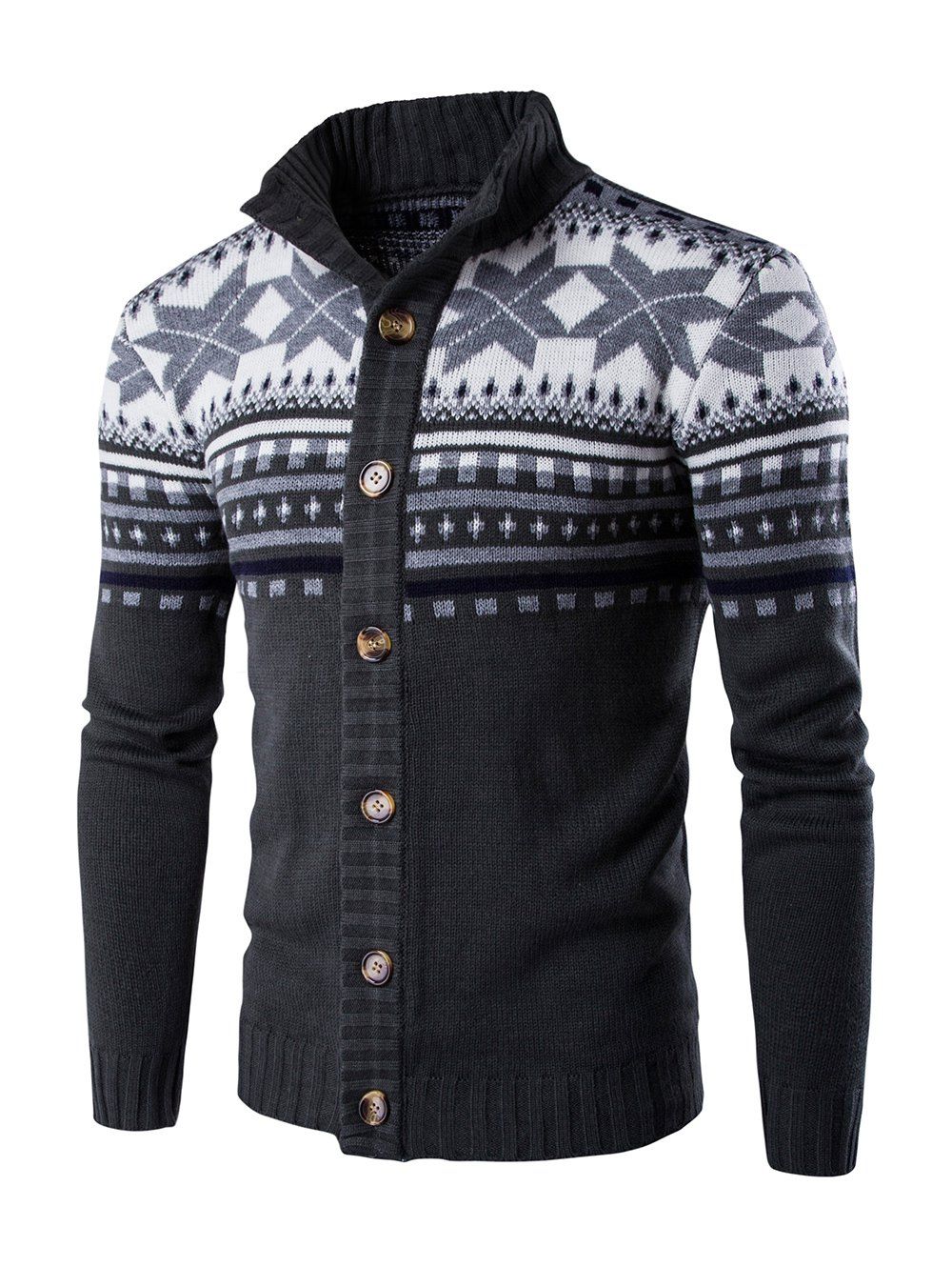 

Geometric Design Long Sleeve Sweater Coat, Deep gray