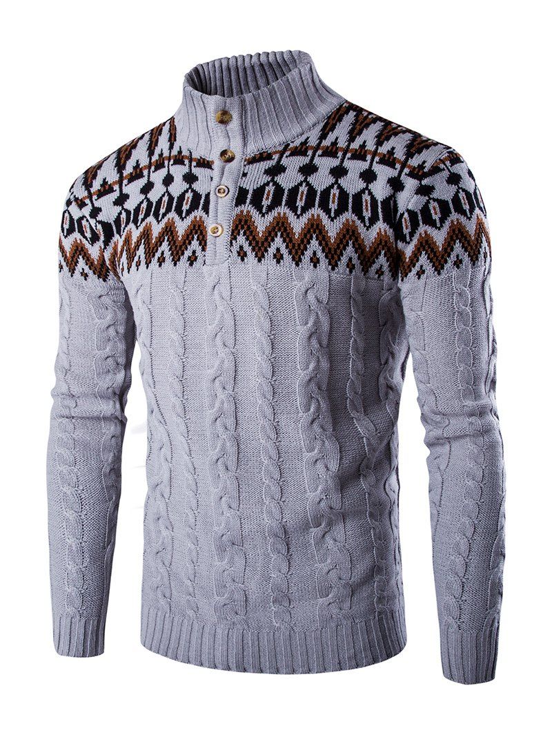 [19% OFF] Stand Collar Geometric Design Sweater Coat | Rosegal