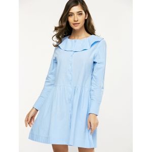 ruched flounce collar button dress dresses sleeve rosegal