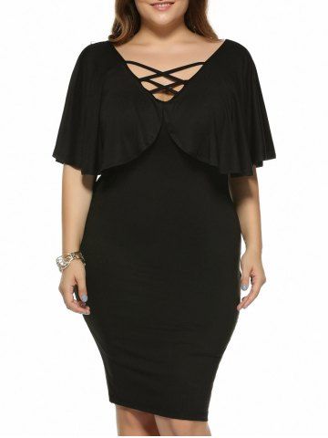 Black 3xl Plus Size Criss Cross Skinny Cape Dress | RoseGal.com