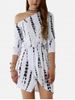 Skew Neck Long Sleeve Asymmetric Slit Dress -  