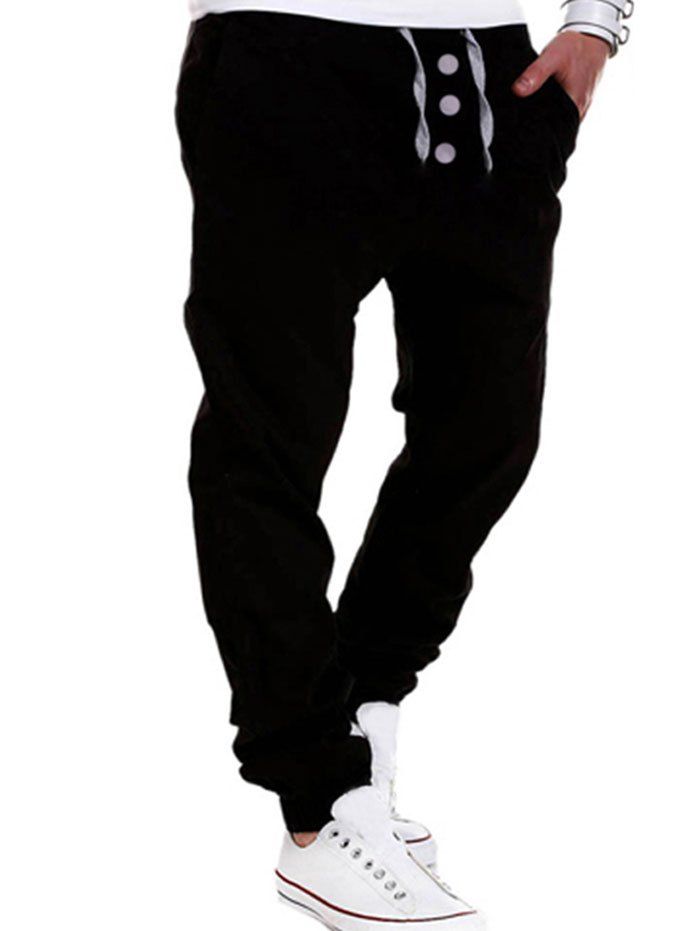

Drawstring Waistband Elastic Hem Casual Pants, Black