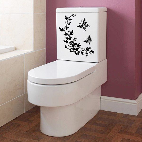 

Butterfly and Flower Rattan Toilet Wall Sticker, Black