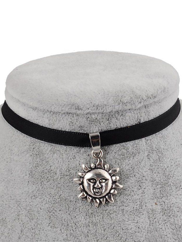 

PU Leather Sun Shape Pendant Choker, Black